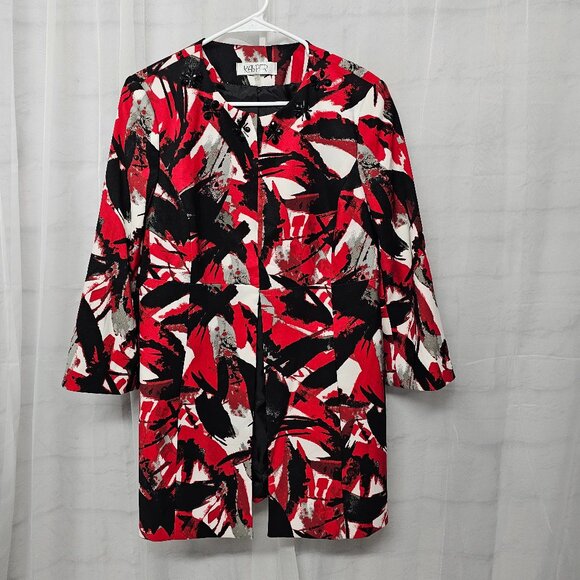 Kasper Jacket Blazer Red Black Open Beaded Office Artsy Abstract 10 - Picture 7 of 12